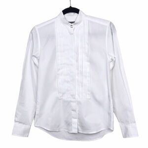 AlexaChung White 100% Cotton Pleated Placket Tuxedo Shirt